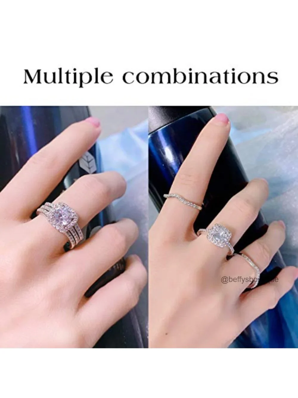 18K White Gold Plated Cubic Zirconia Halo Engagement Ring Set for Women Wedding